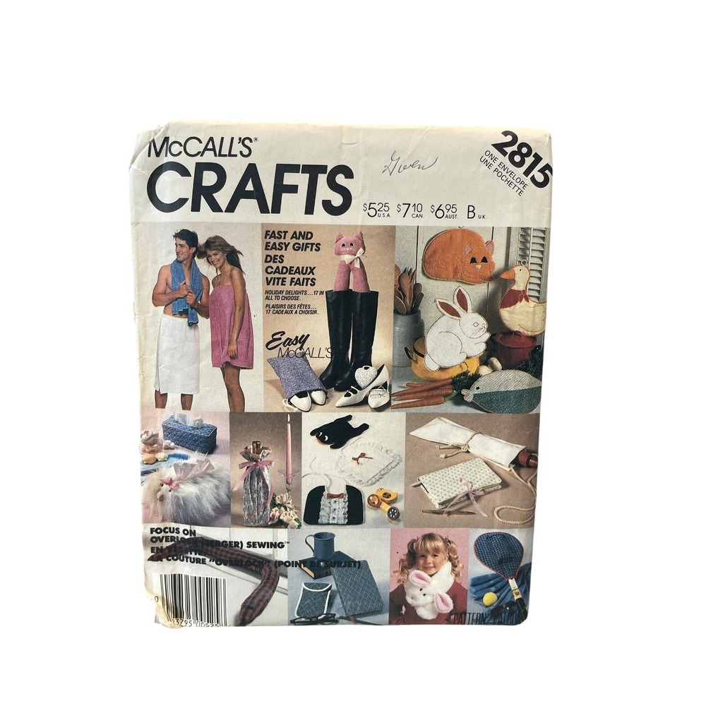 McCall's 2815 Crafts Gifts Shoe Stuffer Bunny One Size Vintage 80s